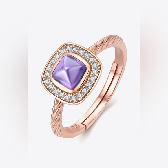 18K Rose Gold-Plated Adjustable Amethyst Ring Purple